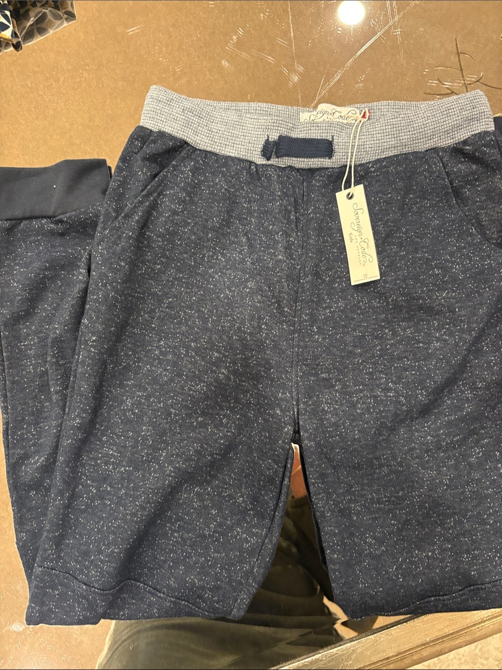 Sovereign Code Men's Navy Fleck Knit Shorts with Heather Waistband